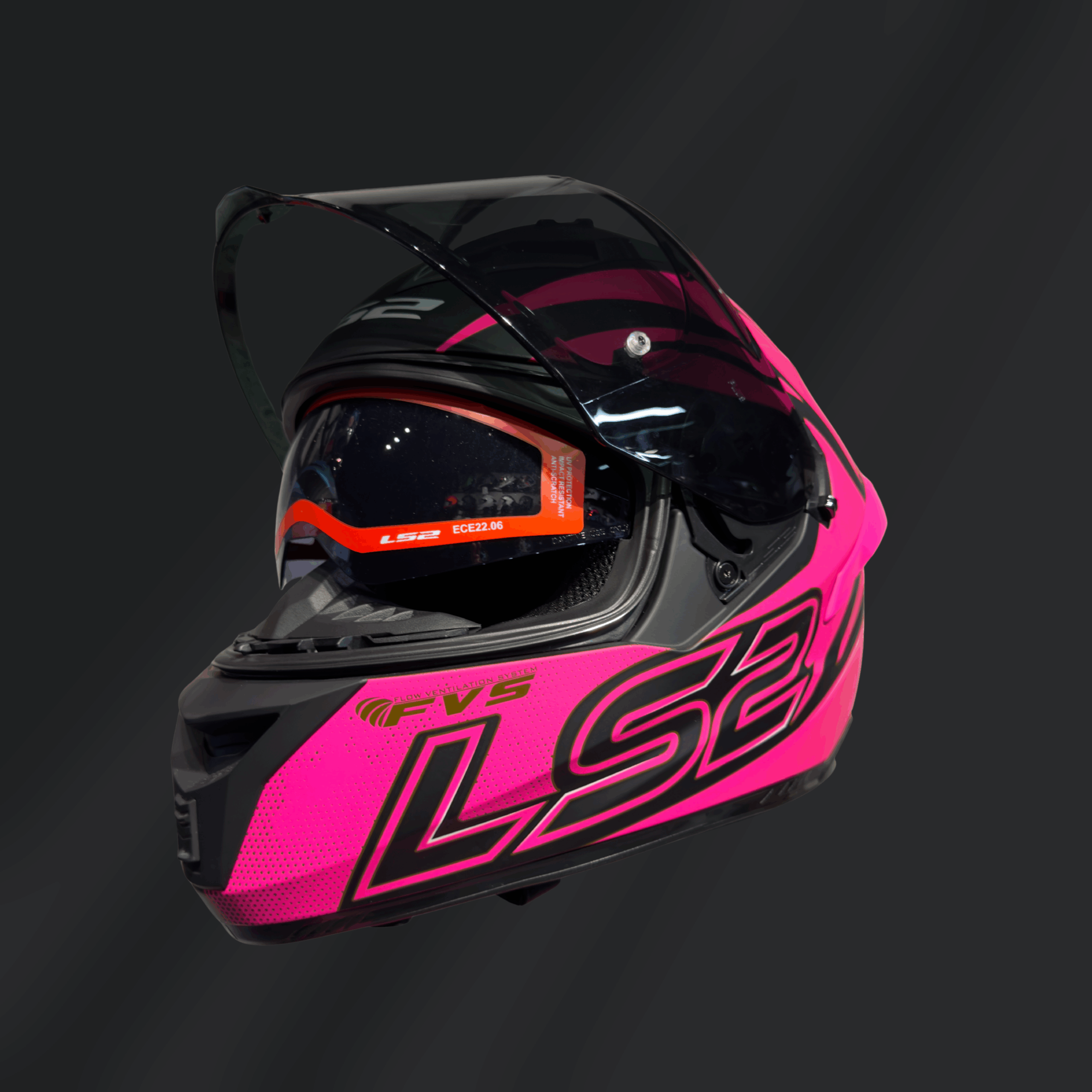 CASCO INTEGRAL LS2 FUSION STINGULAR CON LED E INTERCOM NGO/ROSA - Imagen 2